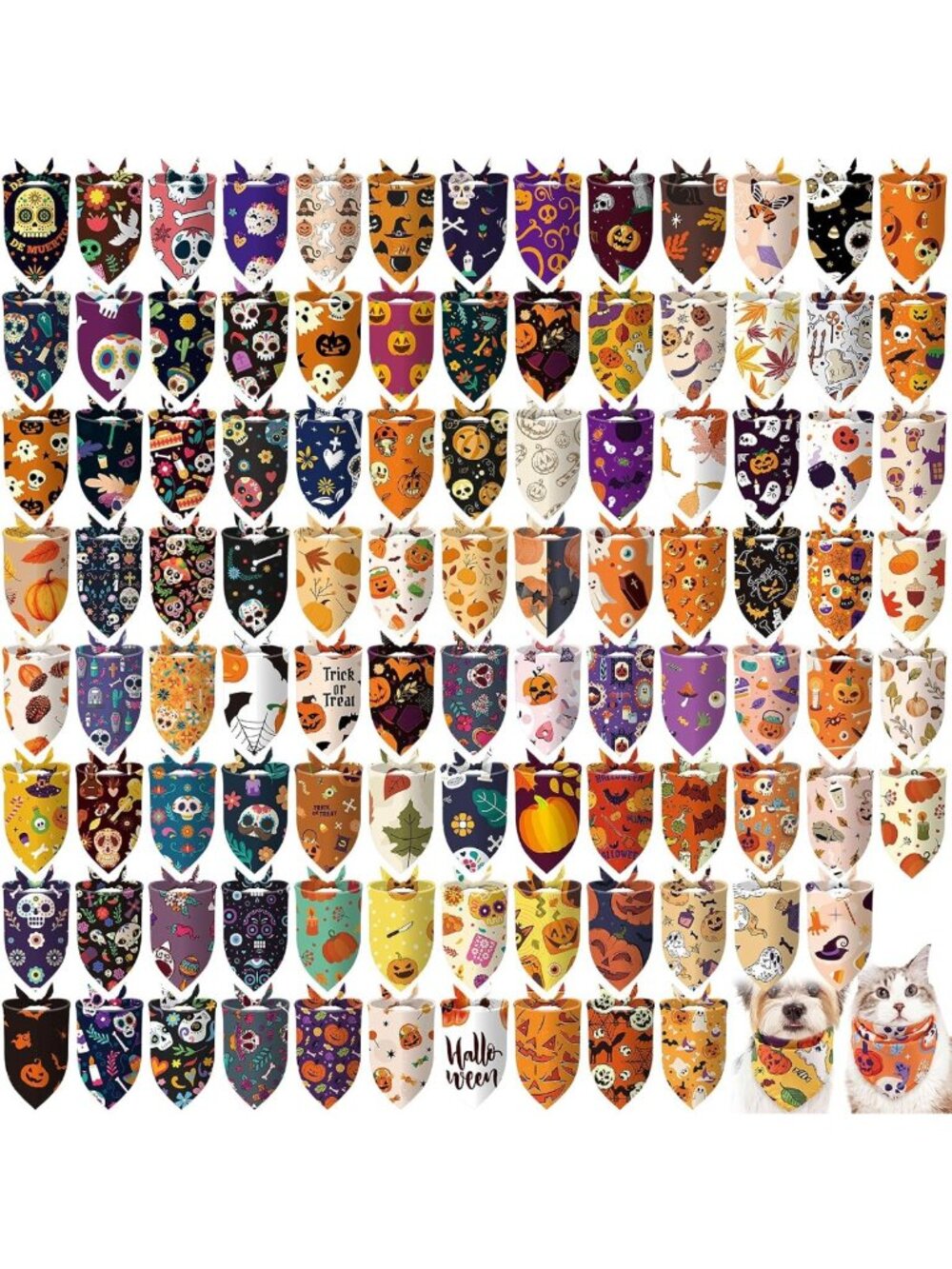150 Pcs Halloween Dog Bandanas | Bulk for Medium & Large Dogs | Festive Pet